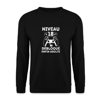 Niveau 18 débloqué enfin adulte 2 - Sweat-shirt Unisexe - noir - Devant - Alina (178cm) & Michal (187cm)