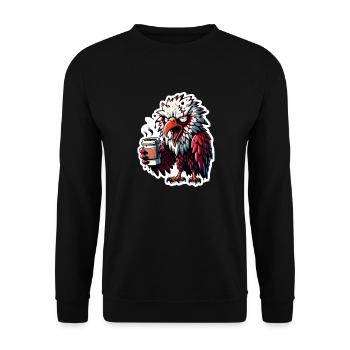 Geier als Morgenmuffel vor dem 1. Kaffee - Unisex Pullover - Schwarz - Vorne - Alina (178cm) & Michal (187cm)