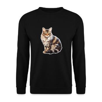 Maine Coon Katze - Unisex Pullover - Schwarz - Vorne - Alina (178cm) & Michal (187cm)