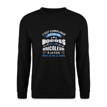 C est compliqué d être Bogoss et bricoleur je gère - Sweat-shirt Unisexe - noir - Devant - Alina (178cm) & Michal (187cm)