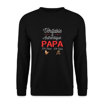 Papa moitié poule moitié ours - Sweat-shirt Unisexe - noir - Devant - Alina (178cm) & Michal (187cm)