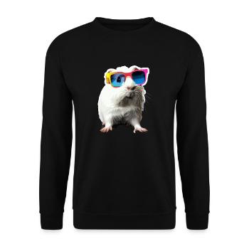 Niedliches Meerschweinchen Chilt mit Sonnenbrille - Unisex Pullover - Schwarz - Vorne - Alina (178cm) & Michal (187cm)