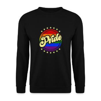Pride Design Vintage LGBT Regenbogen Kreis & Sterne - Unisex Pullover - Schwarz - Vorne - Alina (178cm) & Michal (187cm)