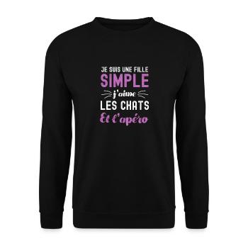 Une fille simple j aime les chats et l apéro - Sweat-shirt Unisexe - noir - Devant - Alina (178cm) & Michal (187cm)