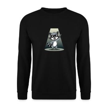 Retro Raccoon Rock Music - Unisex Pullover - Schwarz - Vorne - Alina (178cm) & Michal (187cm)