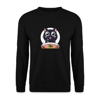 Cat Ramen Noodle Japanese Anime Manga Ramen Kawaii - Unisex Pullover - Schwarz - Vorne - Alina (178cm) & Michal (187cm)