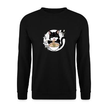 Cat Ramen Noodle Japanese Anime Manga Ramen Kawaii - Unisex Pullover - Schwarz - Vorne - Alina (178cm) & Michal (187cm)