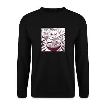 Cat Ramen Noodle Japanese Anime Manga Ramen Kawaii - Unisex Pullover - Schwarz - Vorne - Alina (178cm) & Michal (187cm)