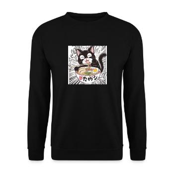 Cat Ramen Noodle Japanese - Unisex Pullover - Schwarz - Vorne - Alina (178cm) & Michal (187cm)