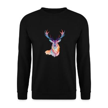 Hirsch Vektor Kunst mit lebendigen Farben Illustration - Unisex Pullover - Schwarz - Vorne - Alina (178cm) & Michal (187cm)