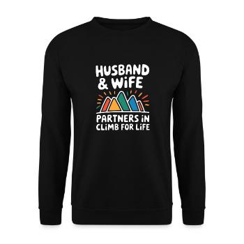 Humorvolles Bergsteiger-Paare-Design - Unisex Pullover - Schwarz - Vorne - Alina (178cm) & Michal (187cm)