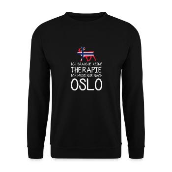 Ich brauche keine Therapie Ich muss nur nach Oslo - Unisex Pullover - Schwarz - Vorne - Alina (178cm) & Michal (187cm)
