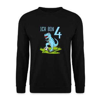 Dinosaurier Rex Fußball 4 Geburtstag Blau - Unisex Pullover - Schwarz - Vorne - Alina (178cm) & Michal (187cm)