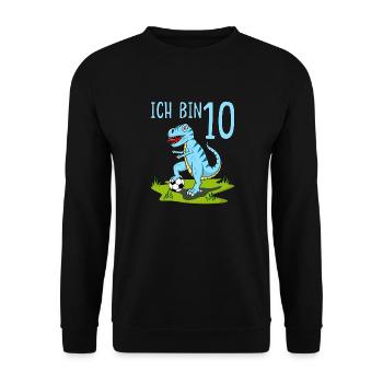 Dinosaurier Rex Fußball 10 Geburtstag Blau - Unisex Pullover - Schwarz - Vorne - Alina (178cm) & Michal (187cm)