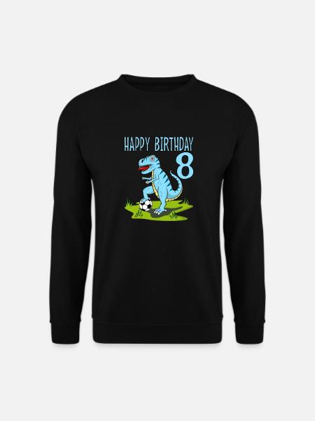 Dinosaurier Rex Fußball 8 Happy Birthday Blau - Unisex Pullover - Schwarz