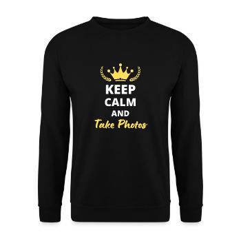 T-Shirt "Keep Calm and Take Photos" - Fotos - Unisex Pullover - Schwarz - Vorne - Alina (178cm) & Michal (187cm)