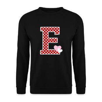 Buchstabe E Herz - Unisex Pullover - Schwarz - Vorne - Alina (178cm) & Michal (187cm)