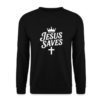 Jesus Rettet Kreuz - Unisex Pullover - Schwarz - Vorne - Alina (178cm) & Michal (187cm)
