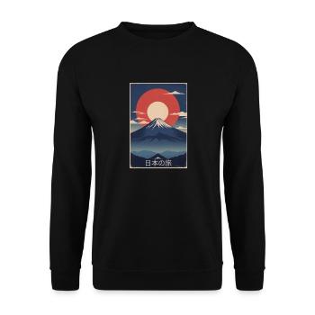 Berg Retro T-Shirt – Japan Reisegrafik - Unisex Pullover - Schwarz - Vorne - Alina (178cm) & Michal (187cm)