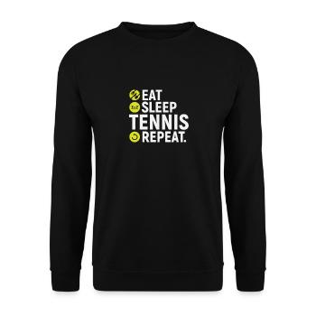 Essen, schlafen, Tennis, wiederholen - Geschenk - Unisex Pullover - Schwarz - Vorne - Alina (178cm) & Michal (187cm)