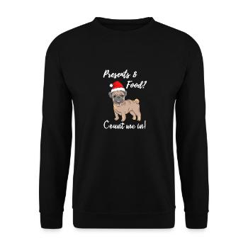 Mops Weihnachtsfeier Geschenk Xmas - Unisex Pullover - Schwarz - Vorne - Alina (178cm) & Michal (187cm)