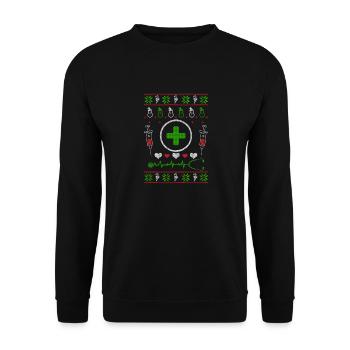 Krankenschwester Pflegeberuf Ugly Christmas - Unisex Pullover - Schwarz - Vorne - Alina (178cm) & Michal (187cm)