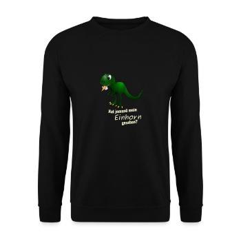 Dino T-Rex frisst ein Einhorn lustiges Geschenk - Unisex Pullover - Schwarz - Vorne - Alina (178cm) & Michal (187cm)