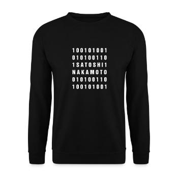 Binäre 100101001 Satoshi Nakamoto Bitcoin - Unisex Pullover - Schwarz - Vorne - Alina (178cm) & Michal (187cm)