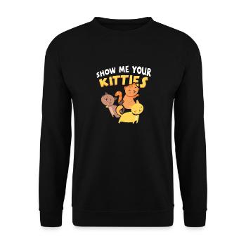 Show me your Kitties - DAS lustigste Katzenshirt - Unisex Pullover - Schwarz - Vorne - Alina (178cm) & Michal (187cm)