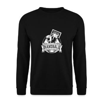 Handball Handballer Geschenk Handballteam - Unisex Pullover - Schwarz - Vorne - Alina (178cm) & Michal (187cm)