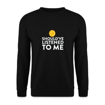 Bitcoin hätte mir zuhören sollen - Unisex Pullover - Schwarz - Vorne - Alina (178cm) & Michal (187cm)