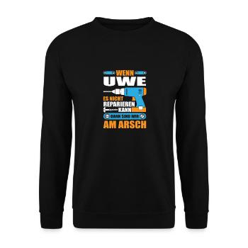 Uwe Name Geschenk Reparatur reparieren - Unisex Pullover - Schwarz - Vorne - Alina (178cm) & Michal (187cm)