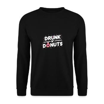Funny JGA Bride Party T-Shirt - Drunk N Donuts - Unisex Sweatshirt - black - Front - Alina (178cm) & Michal (187cm)