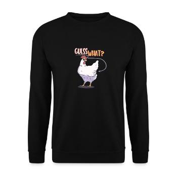 Guess what Huhn lustig Geschenk kreativ lustig süß - Unisex Pullover - Schwarz - Vorne - Alina (178cm) & Michal (187cm)