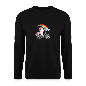 Einhorn auf Fahrrad Mädchen Kawaii Geschenk - Unisex Pullover - Schwarz - Vorne - Alina (178cm) & Michal (187cm)