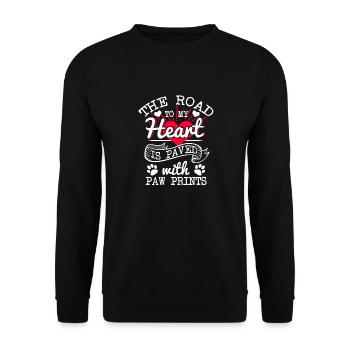 La route qui mène à mon cœur est pavée d'empreintes de pattes - Sweat-shirt Unisexe - noir - Devant - Alina (178cm) & Michal (187cm)