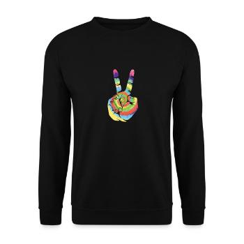 Peace Zeichen shirt Geschenk Friede Symbol - Unisex Pullover - Schwarz - Vorne - Alina (178cm) & Michal (187cm)