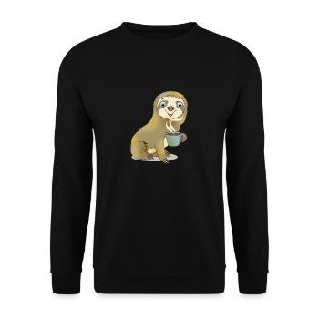 Faultier mit Kaffee Geschenk Cartoon Kawaii - Unisex Pullover - Schwarz - Vorne - Alina (178cm) & Michal (187cm)