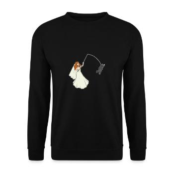 JGA Braut hat Bräutigam an der Angel Junggesellen - Unisex Pullover - Schwarz - Vorne - Alina (178cm) & Michal (187cm)