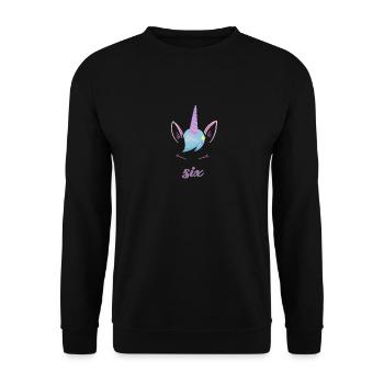 Unicorn Sixième anniversaire - 6 ans d'anniversaire - Sweat-shirt Unisexe - noir - Devant - Alina (178cm) & Michal (187cm)