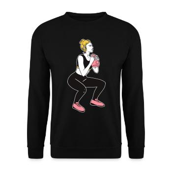 Bodybuilder Leg Day Girl Kettlebells Fitness - Unisex Pullover - Schwarz - Vorne - Alina (178cm) & Michal (187cm)