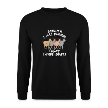 Früher war ich normal und heute habe ich Ziegen - Unisex Pullover - Schwarz - Vorne - Alina (178cm) & Michal (187cm)