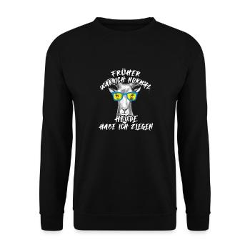 Früher war ich normal und heute habe ich Ziegen - Unisex Pullover - Schwarz - Vorne - Alina (178cm) & Michal (187cm)