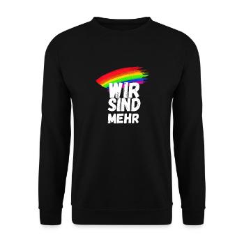 wir sind mehr Demokratie Demo Regenbogen - Unisex Pullover - Schwarz - Vorne - Alina (178cm) & Michal (187cm)