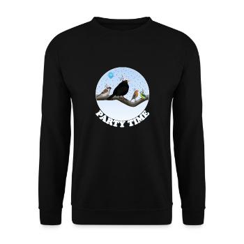 Merle fête l’anniversaire de la fête avec les amis oiseaux - Sweat-shirt Unisexe - noir - Devant - Alina (178cm) & Michal (187cm)