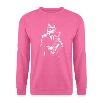 Katze in Suiteund schwarze Brille, die Saxophon spielt - Unisex Pullover - Pink - Vorne