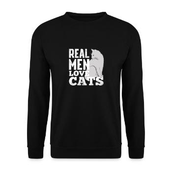 REAL MEN LOVE CATS - Unisex Pullover - Schwarz - Vorne - Alina (178cm) & Michal (187cm)