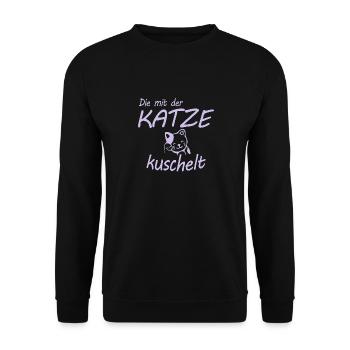 Die mit der Katze kuschelt Geschenk - Unisex Pullover - Schwarz - Vorne - Alina (178cm) & Michal (187cm)