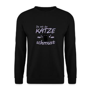 Die mit der Katze schmust Geschenk - Unisex Pullover - Schwarz - Vorne - Alina (178cm) & Michal (187cm)