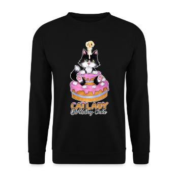 Geburtstag Geschenk Katze Torte Kuchen Katzenlady - Unisex Pullover - Schwarz - Vorne - Alina (178cm) & Michal (187cm)
